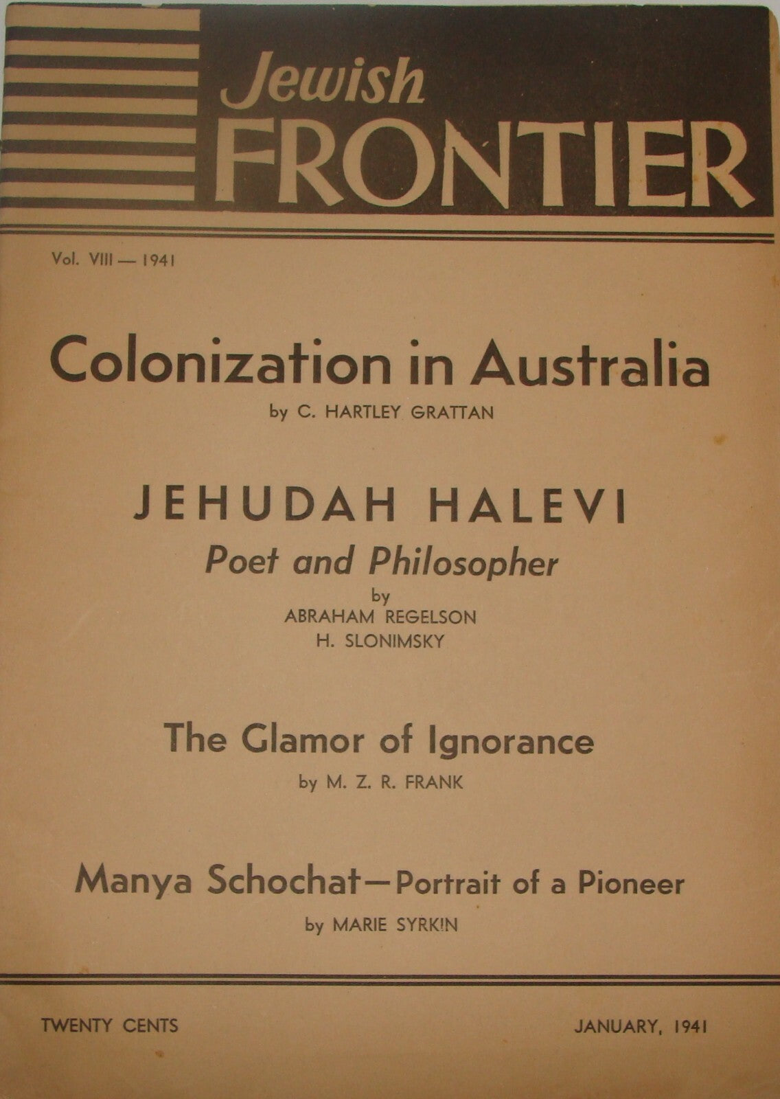 Bulletin Jewish Judaica 1941 FRONTIER American United States Zionist WWII