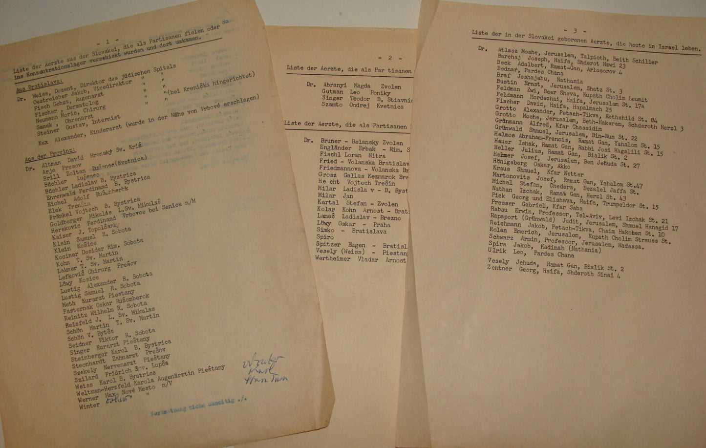 Jewish Judaica WW2 Slovakia Doctor List Partisan Holocaust Camp Survivors Israel