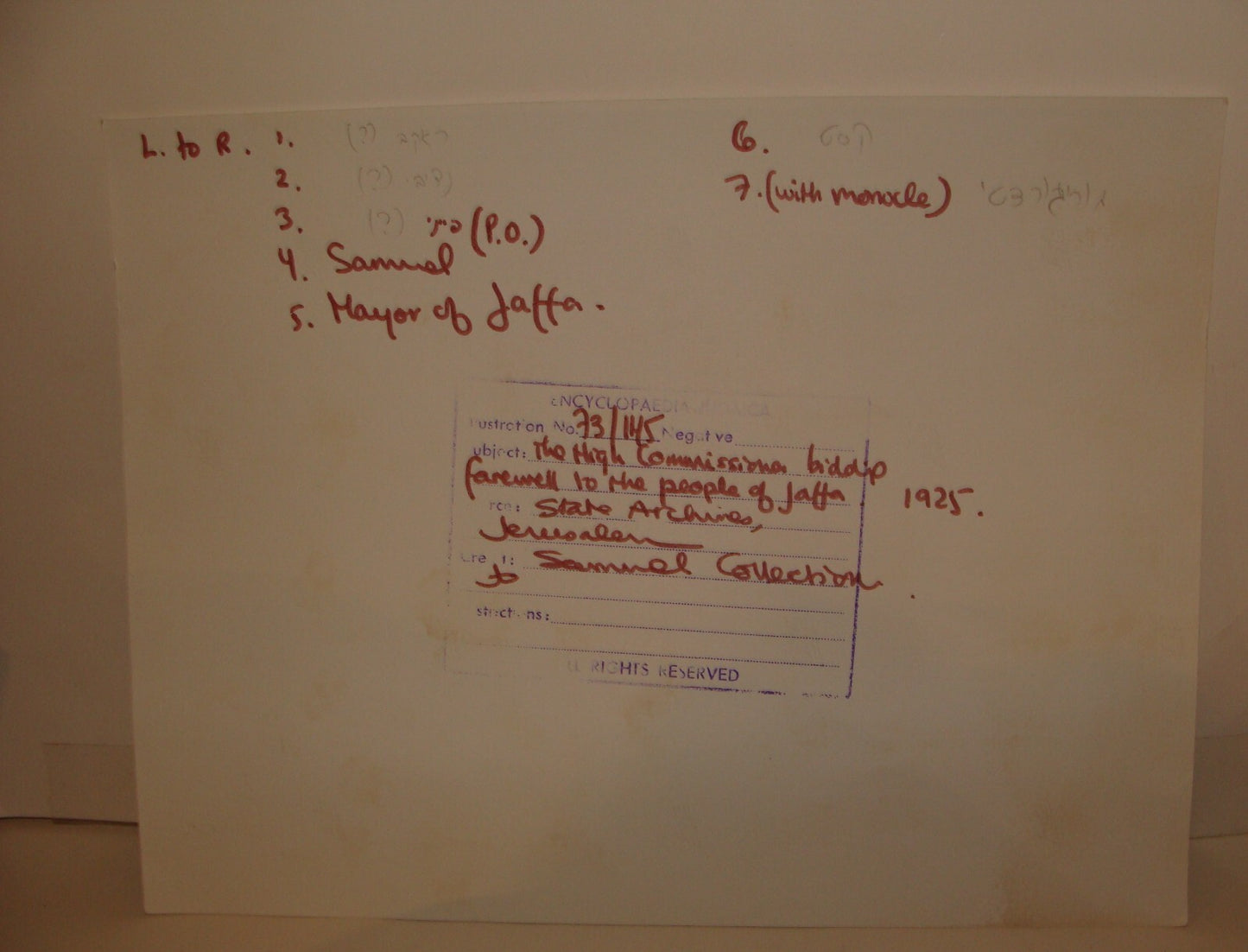 Photo Print, 1925 Palestine High Commissioner Herbert Samuel Jaffa Farewell