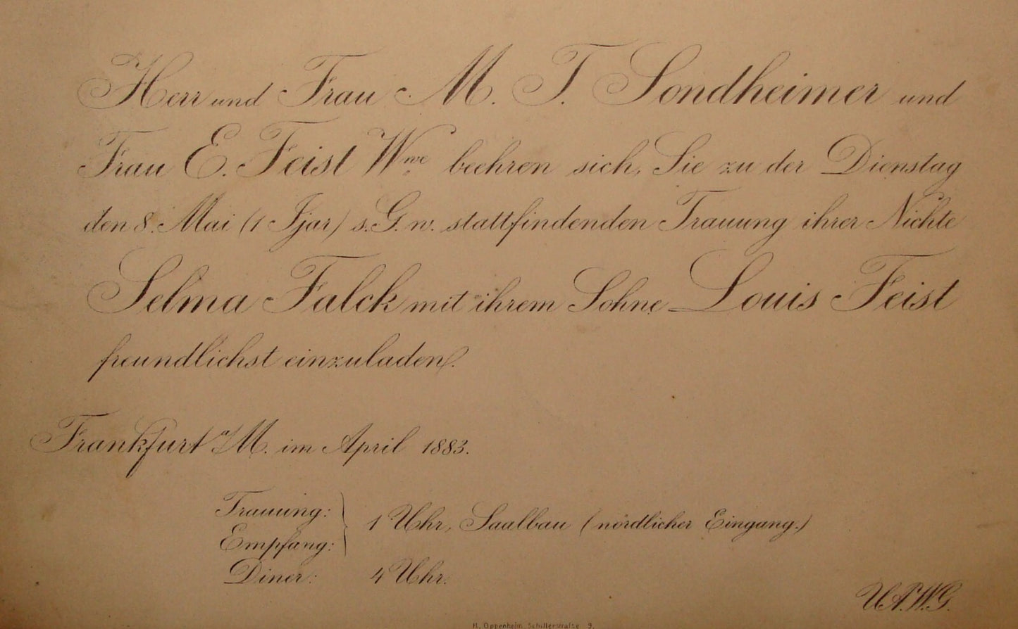 Germany Jewish Judaica 1883 German Frankfurt SONDHEIMER FALCK FEIST Wedding