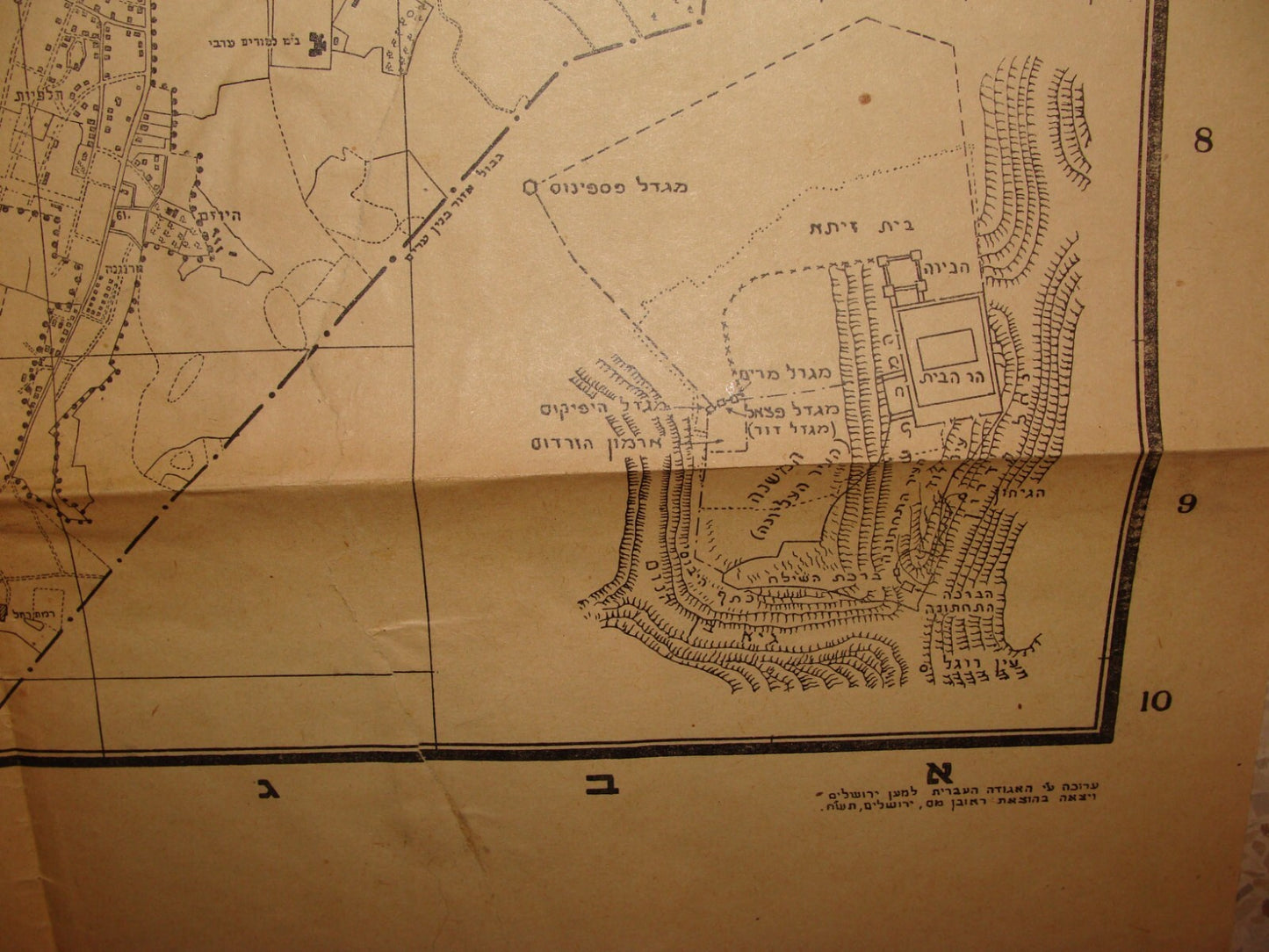 RARE Palestine Israel JERUSALEM 1948 Map Jewish Hebrew Association Reuben Mass