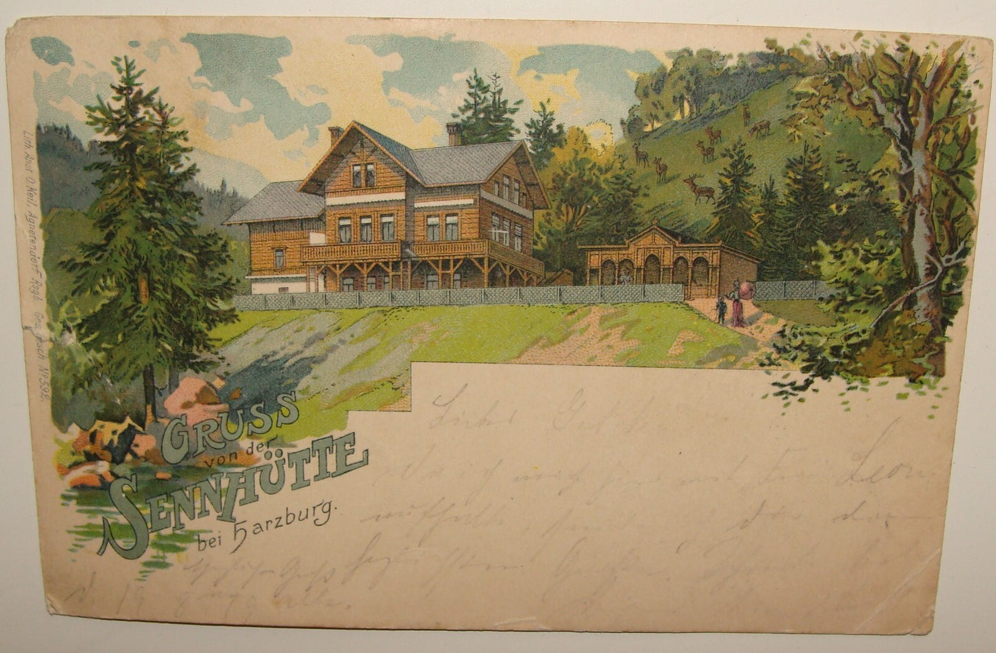 Germany Antique 1900 Gruss von der Sennhutte Harzburg Postcard Letter