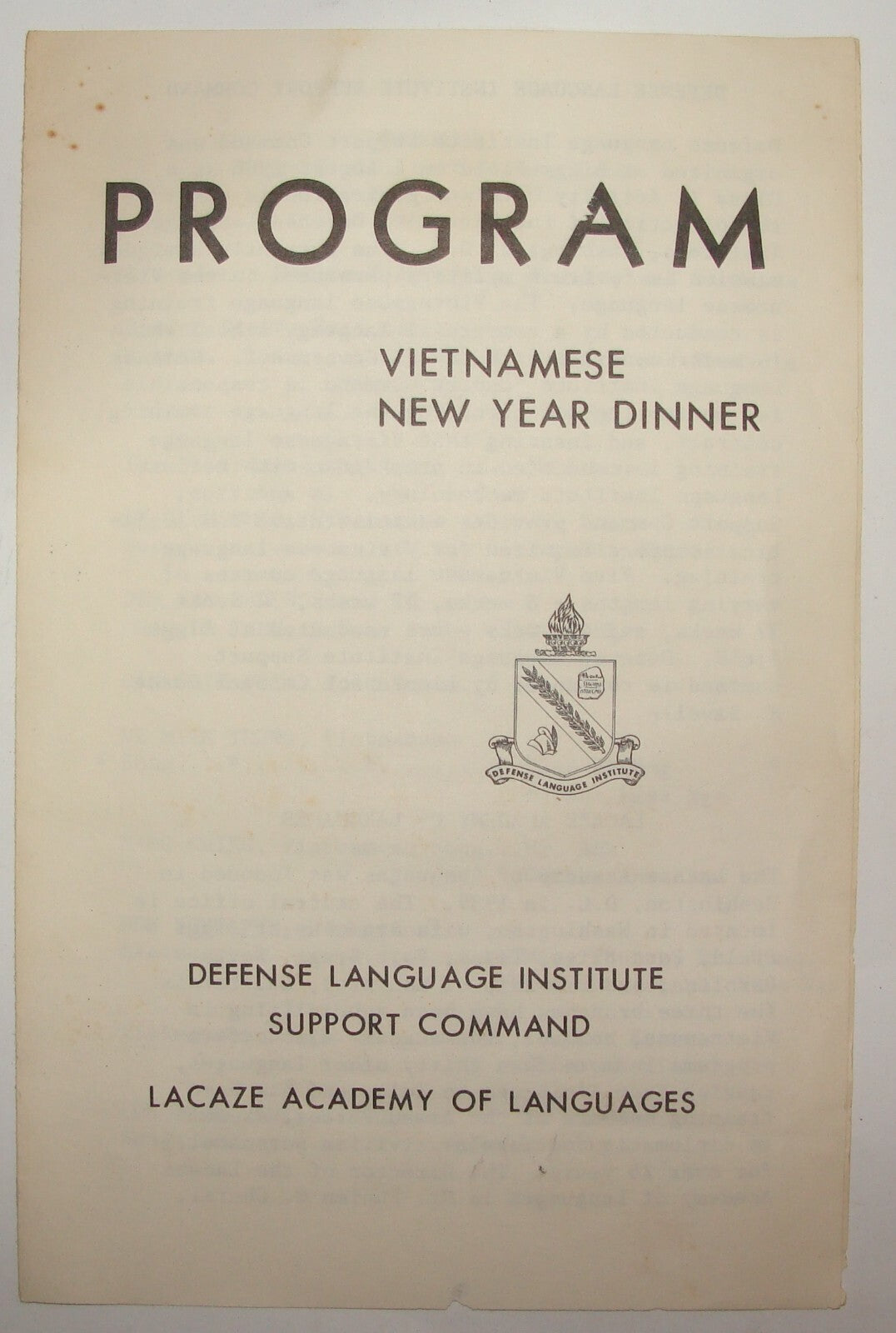 1967 Defense Language Institute Lacaze Program Vietnamese Dinner Army Military