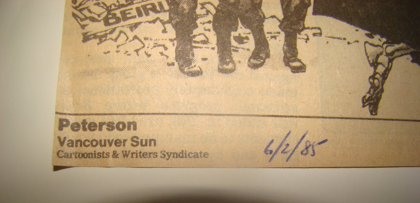 Newspaper Israel Roy Peterson Canada Caricaturist 1985 Lebanon Beirut War