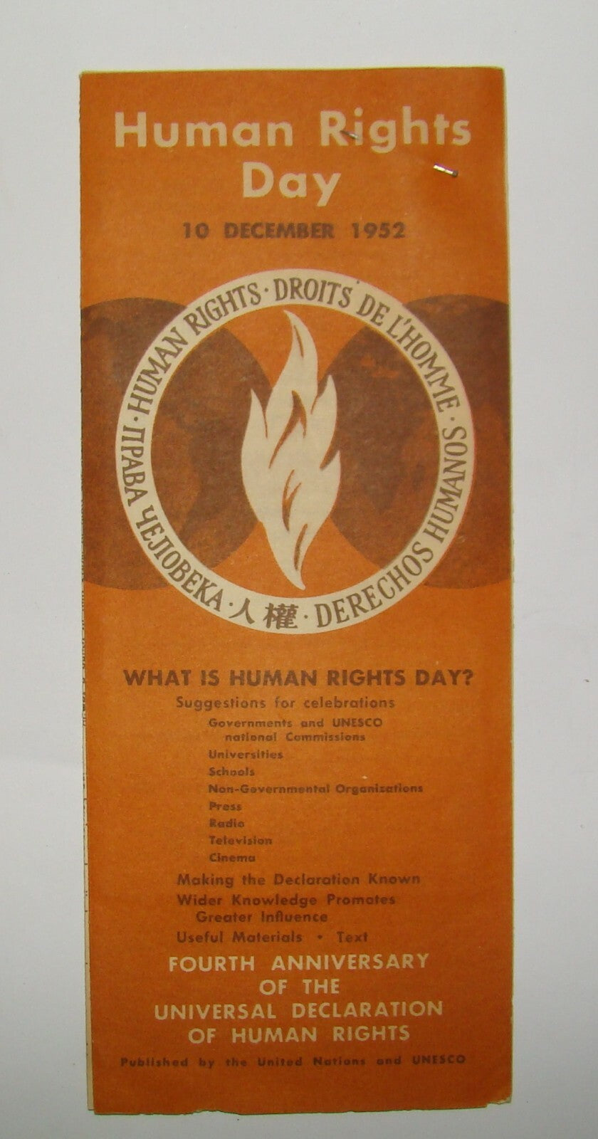 1952 Human Rights Day Brochure United Nations UNESCO Hebrew English