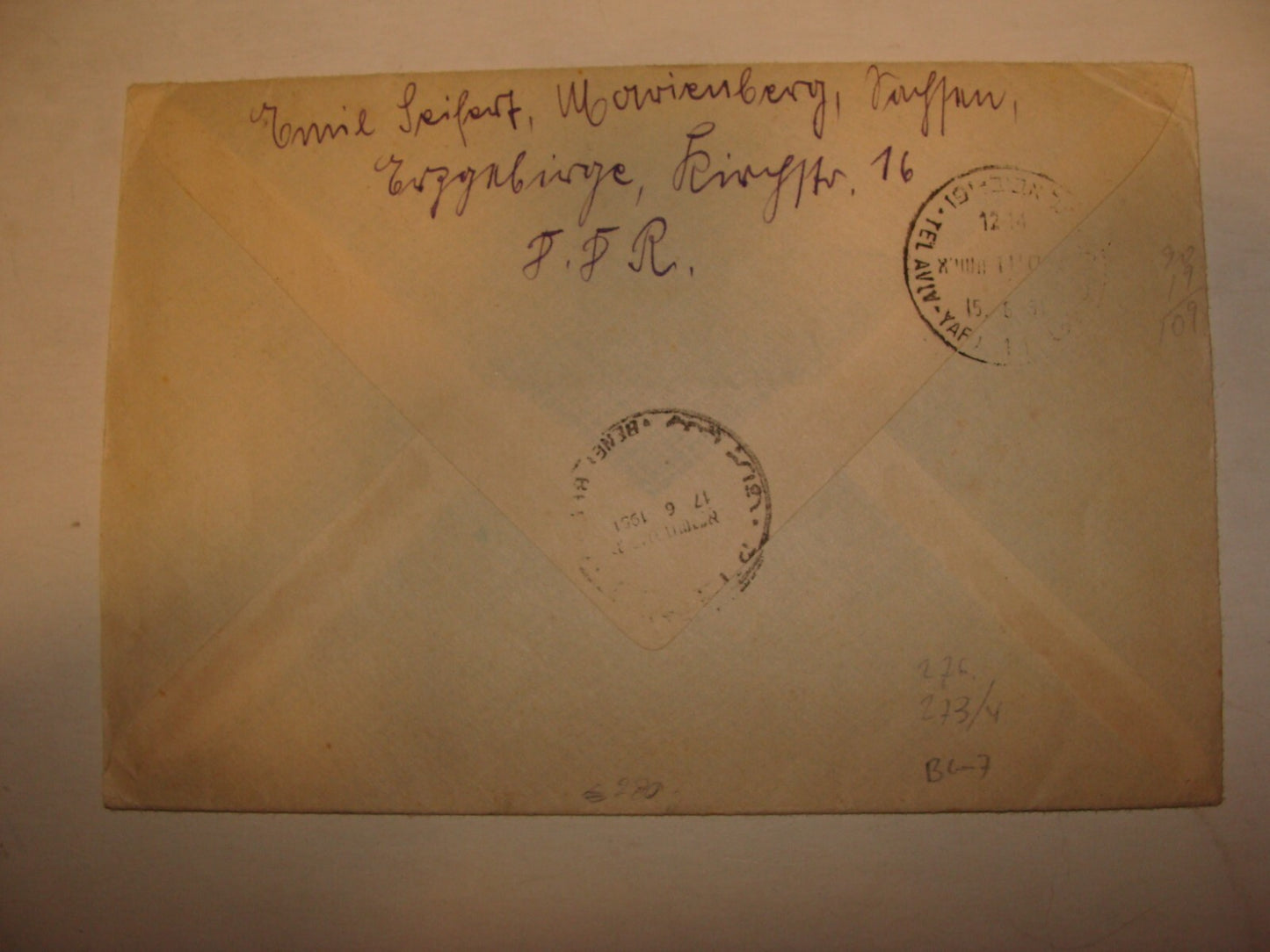 Germany Stamp Israel 1951 Cover German Marienberg Postal Leipzig To