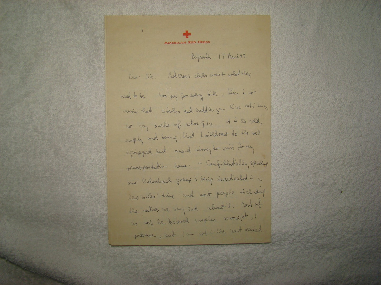 Letter Jewish WW2 1947 Red Cross US Army Soldier Refugee ? DP Camp Bayreuth