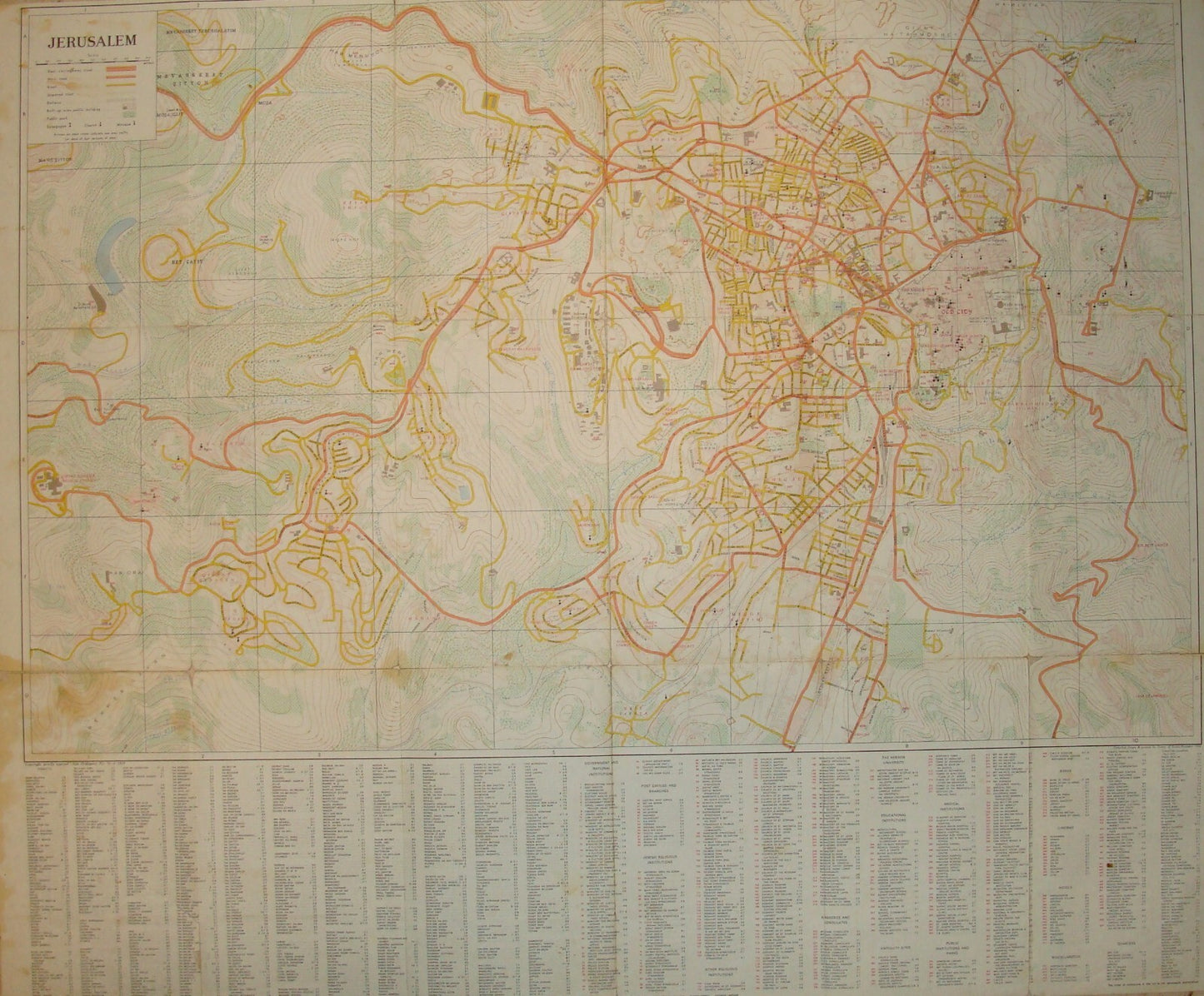 Jewish Israel Israeli JERUSALEM 1968 Post Six Day War Map LARGE 66x76 cm