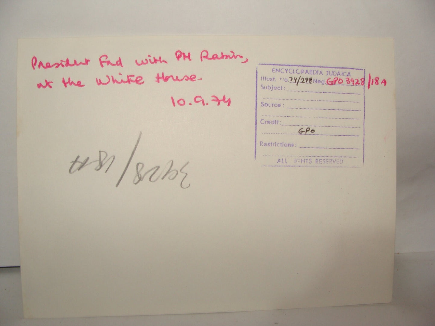 Pol Press Photo Israel Israeli Prime Minister Yitzhak Rabin President Ford 1974