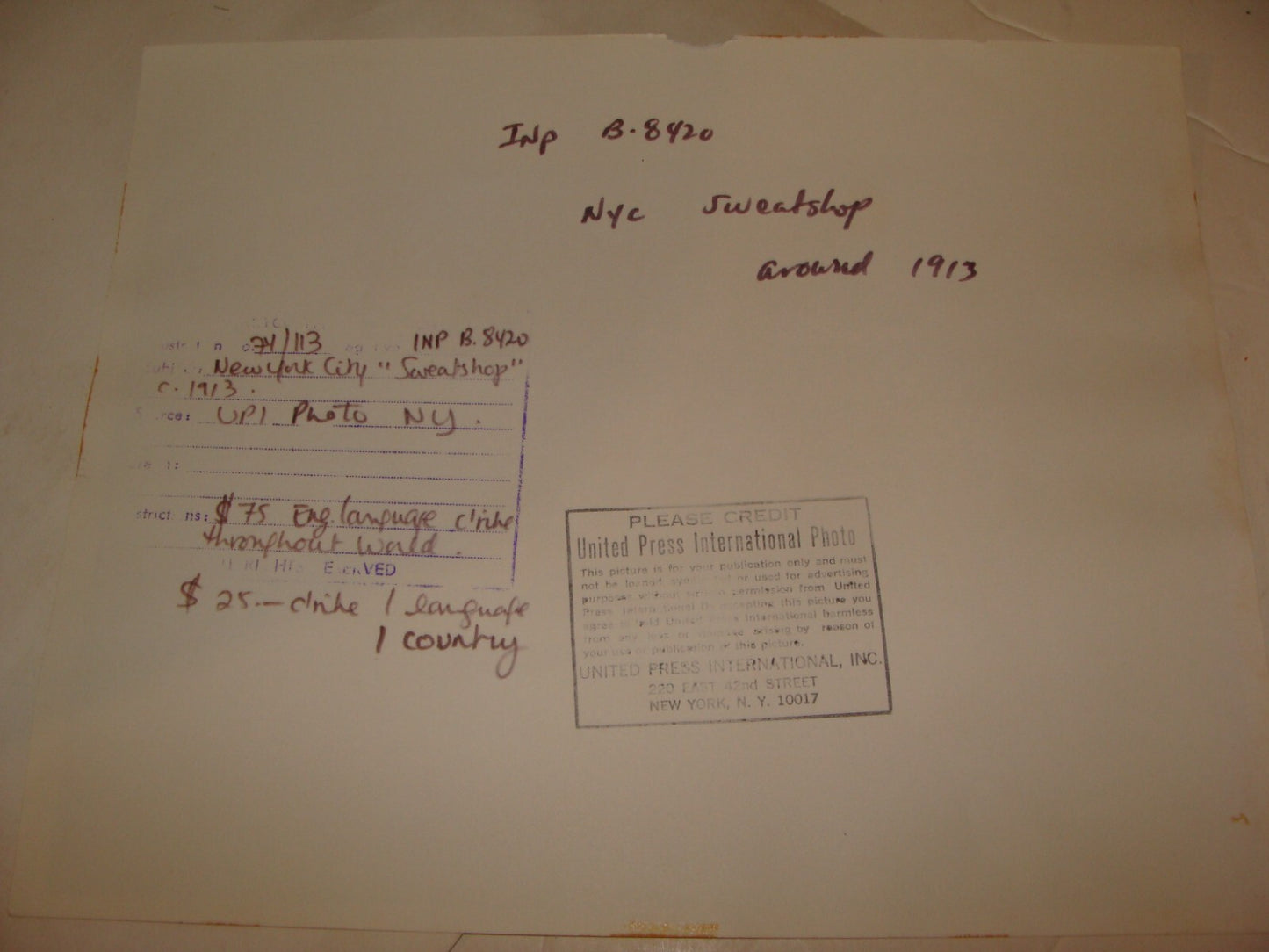 $ Photo Print, c.1913 American Jewish Judaica United States New York Sweatshop