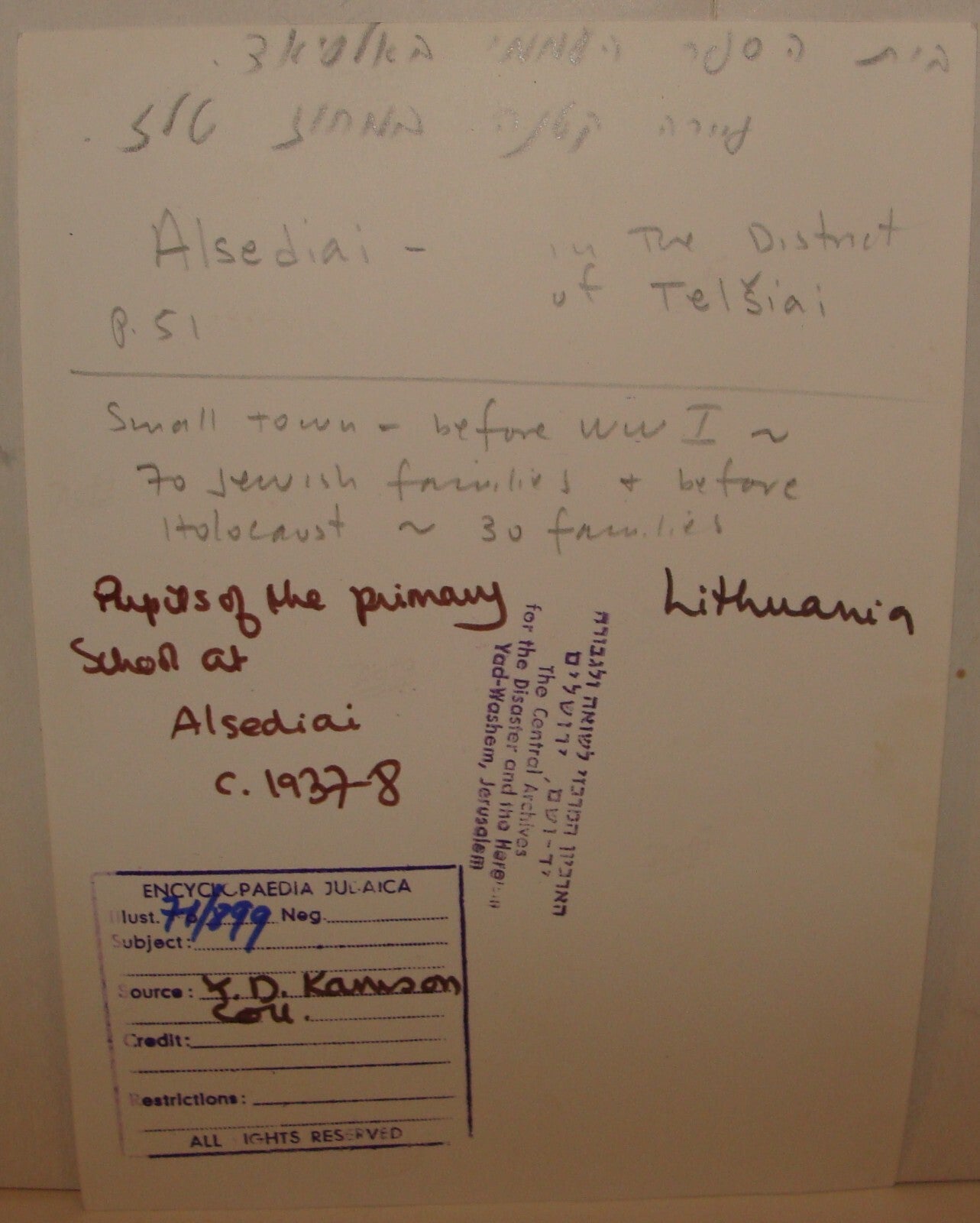 Photo Print 1930s Jewish Judaica Lithuania Alsediai Telsiai School Children Kids