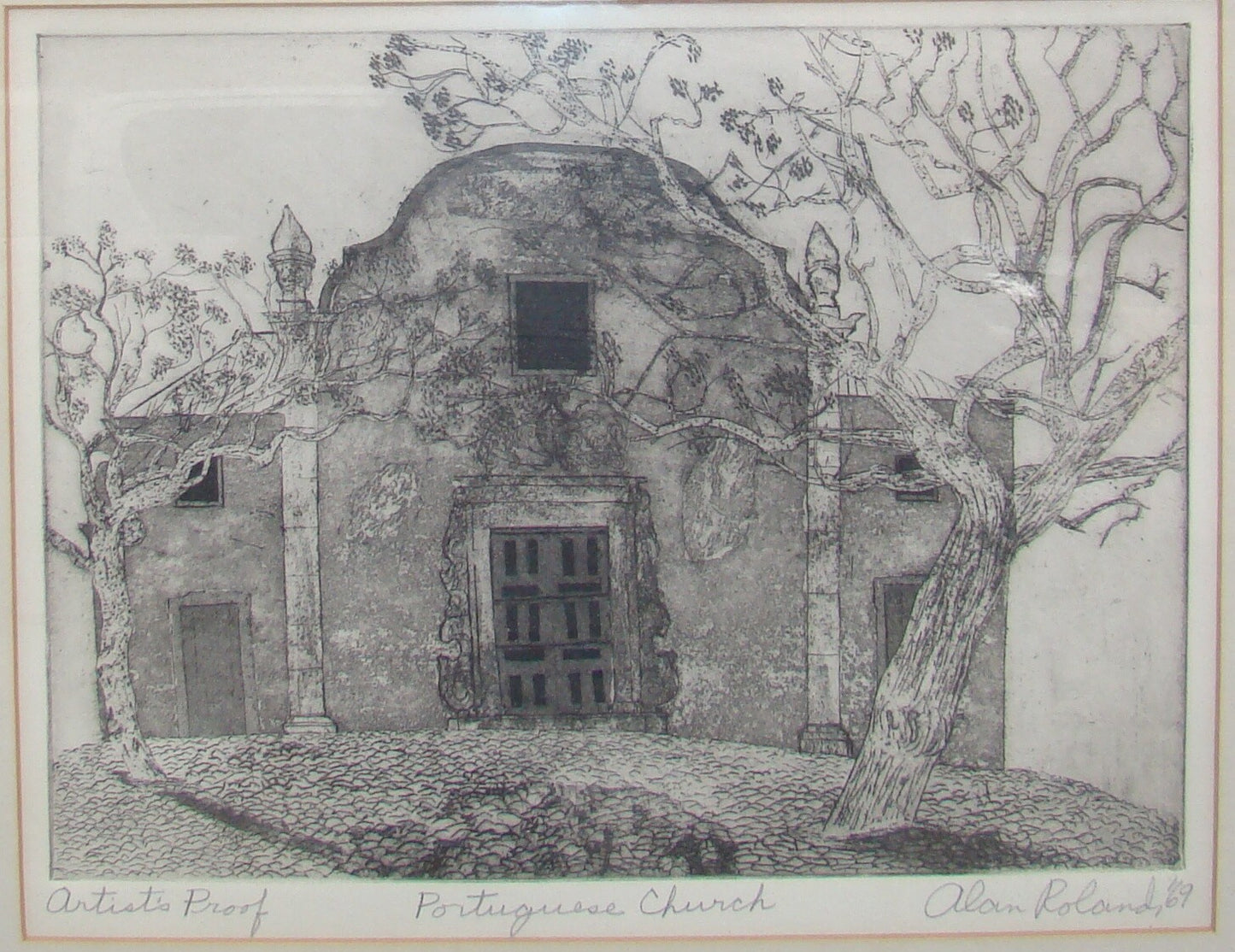 Portuguese Church Etching Engraving Signed Alan Roland ? 69