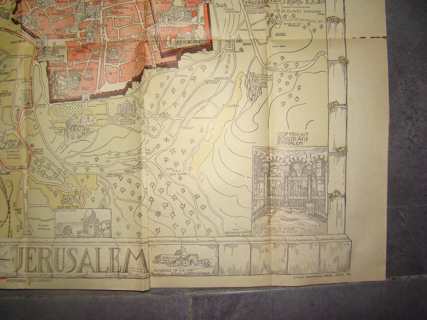 RARE Jewish Palestine Eretz Israel Jerusalem Guide Map Syrian Orphanage 1940's