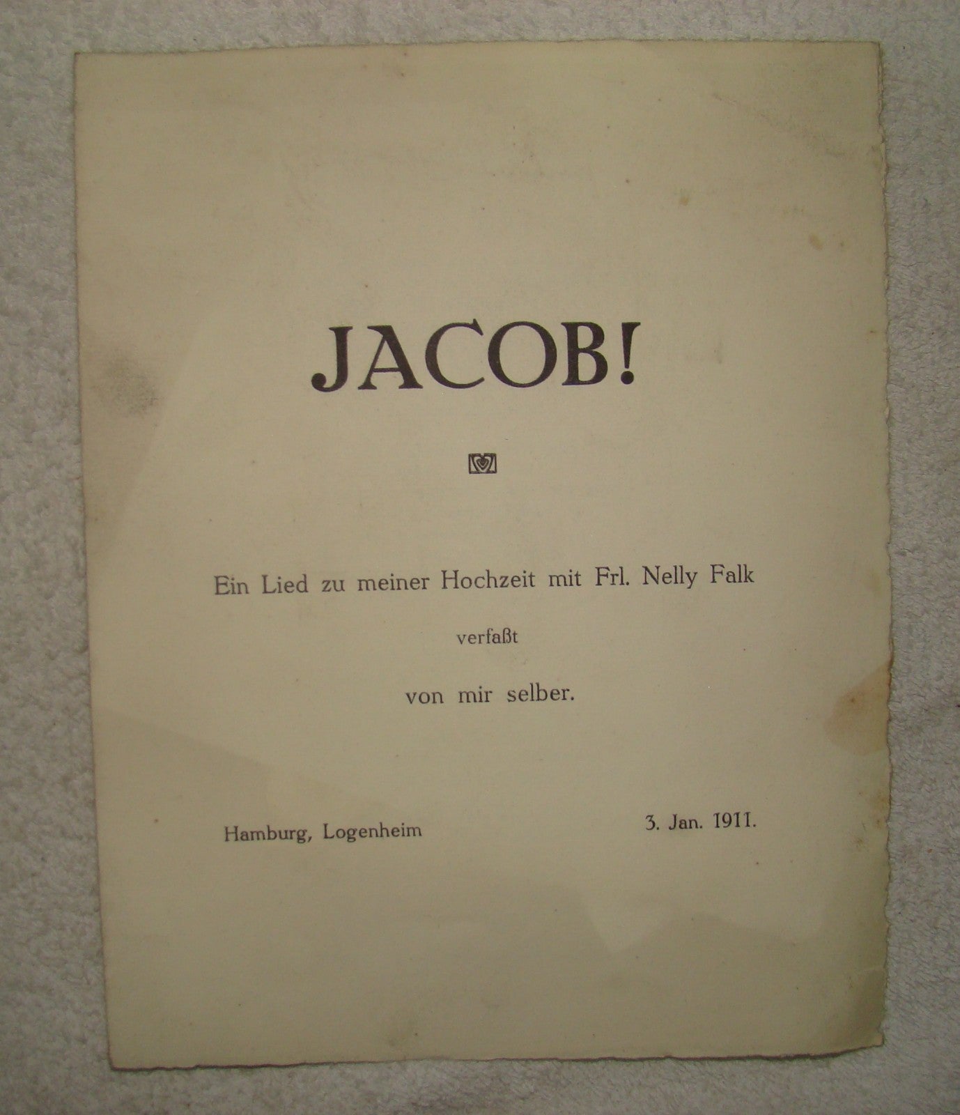 Germany Letter Jewish judaica Antique 1911 Hamburg Rabbi Wedding Invitation