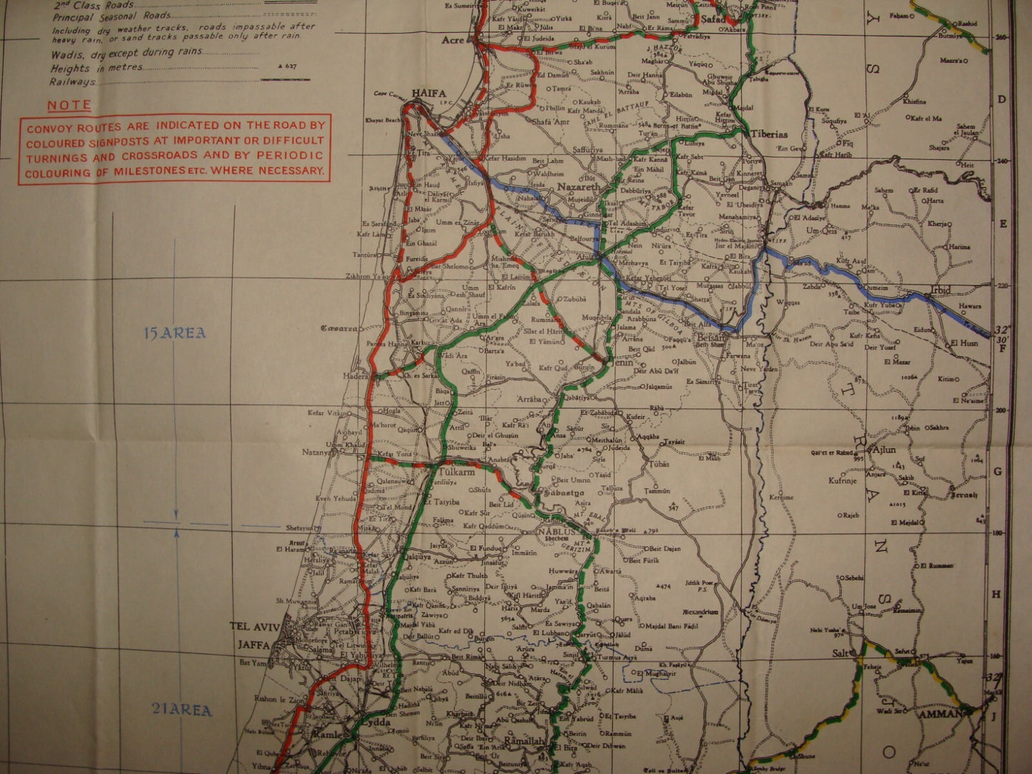 RARE 1945 WWII British Army Military Palestine Israel CONVOY ROUTES Map