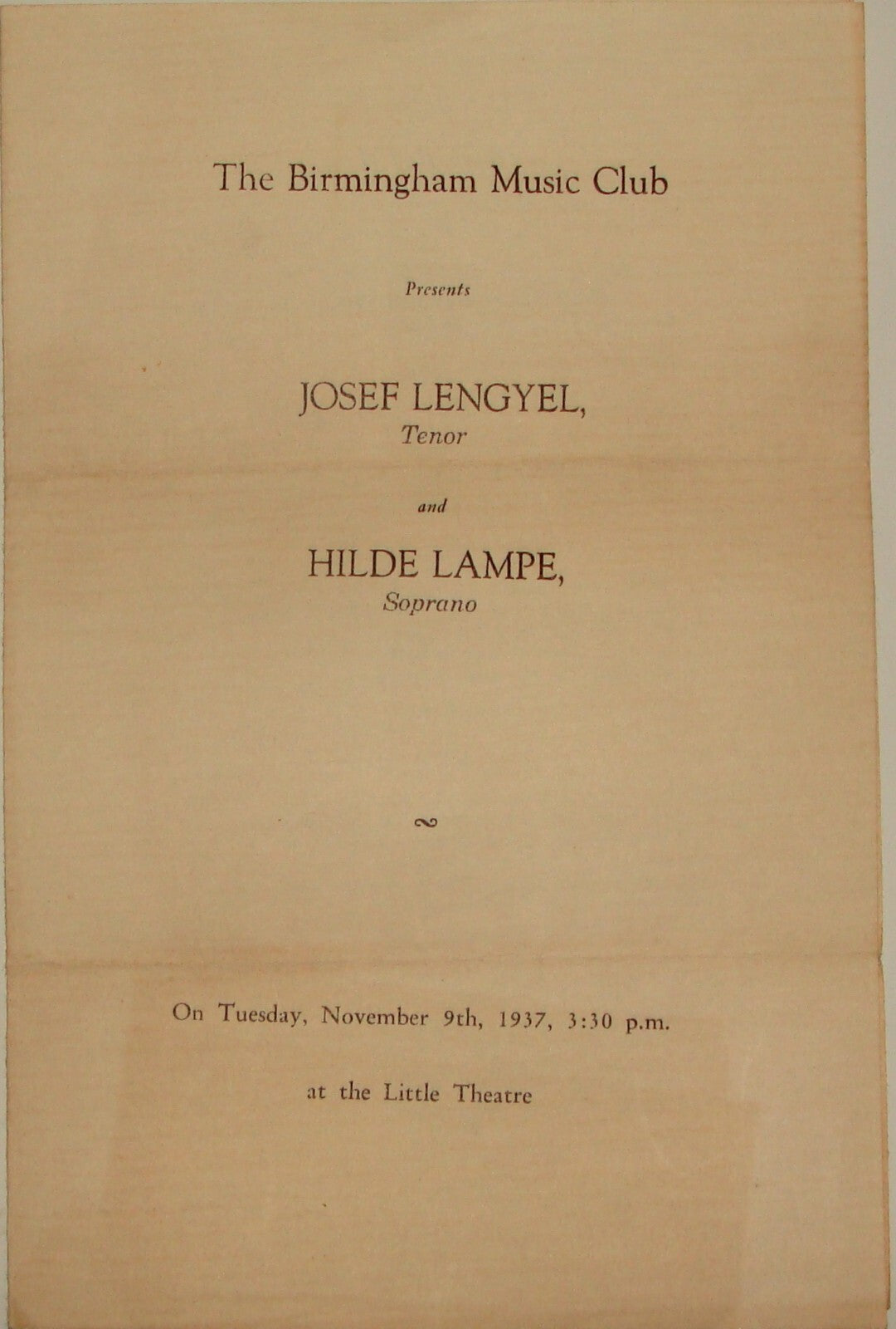 1937 Birmingham Music Club Josef Lengyel Hilde Lampe Program Classical England
