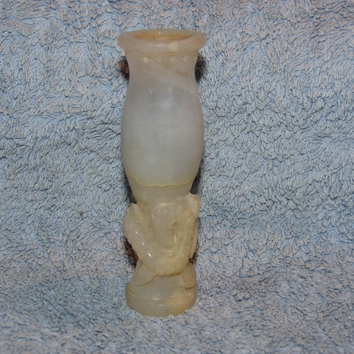 Antique Chinese Dragon carved white Jade Dragon Statue Small Vase ? Candle ?