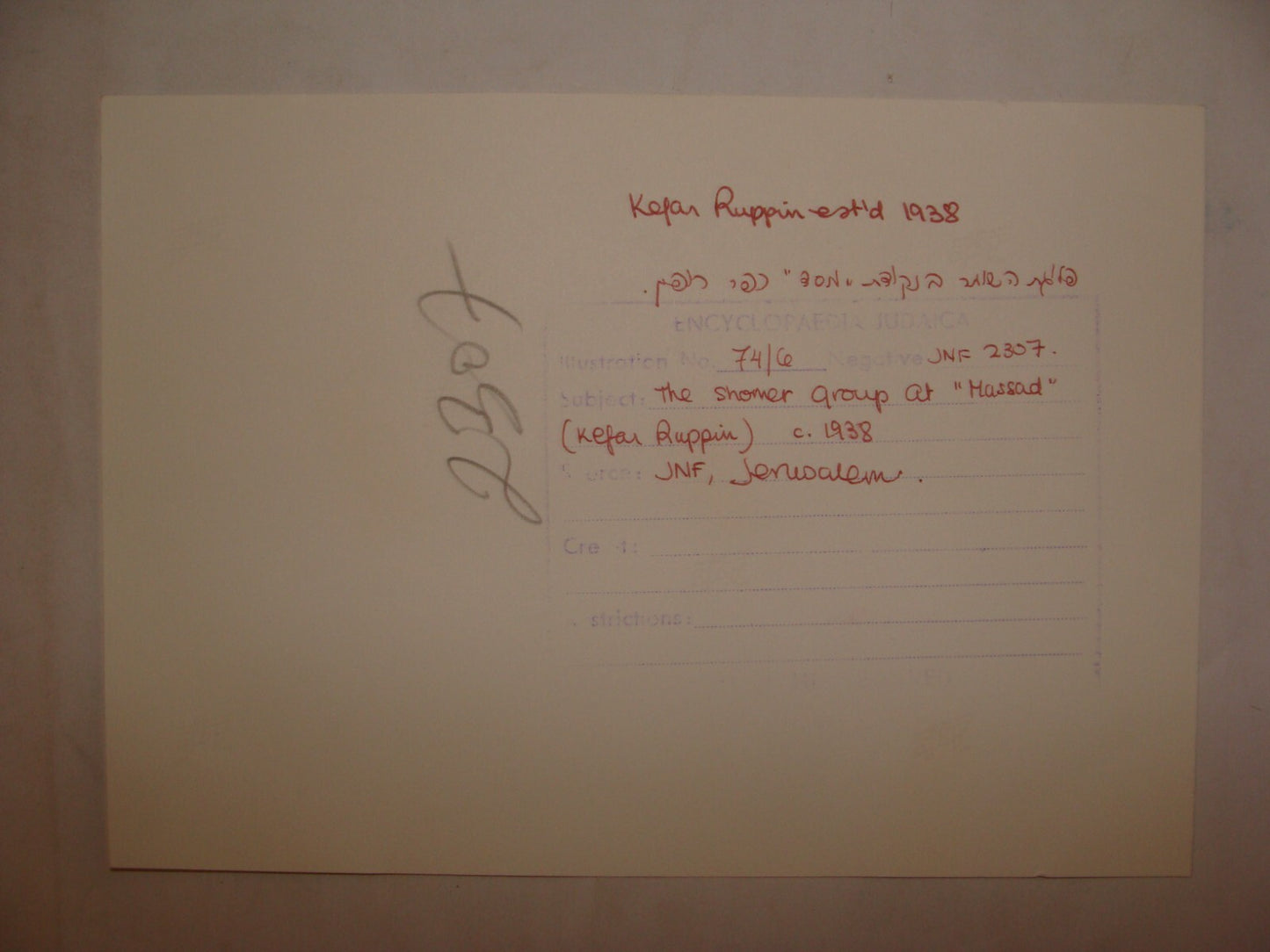 Photo Print, 1938 Palestine Israel KIBBUTZ KFAR RUPPIN Jewish HASHOMER Hebrew