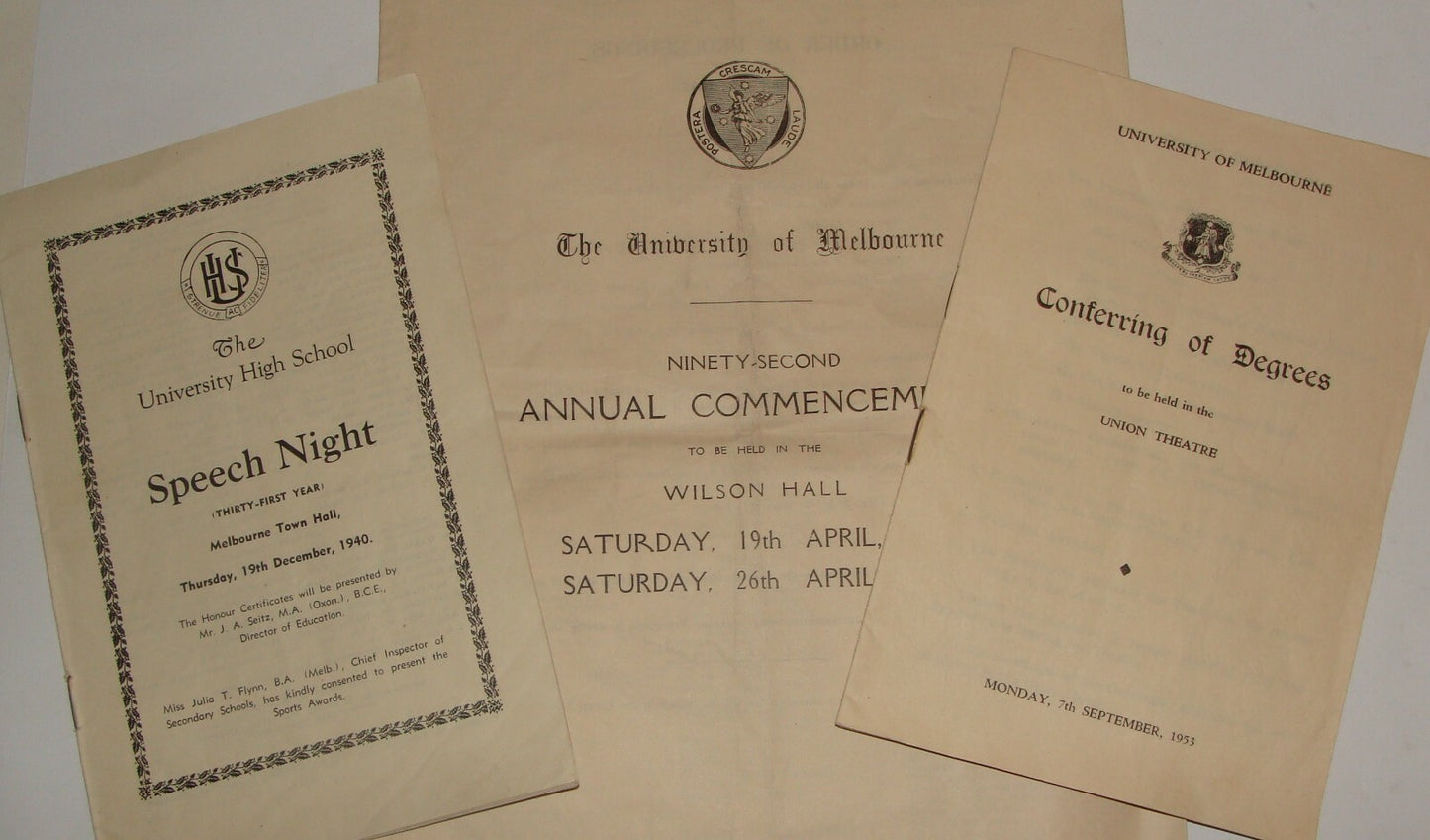 UNIVERSITY OF MELBOURNE Australia Documents Lot 1940s 1950s