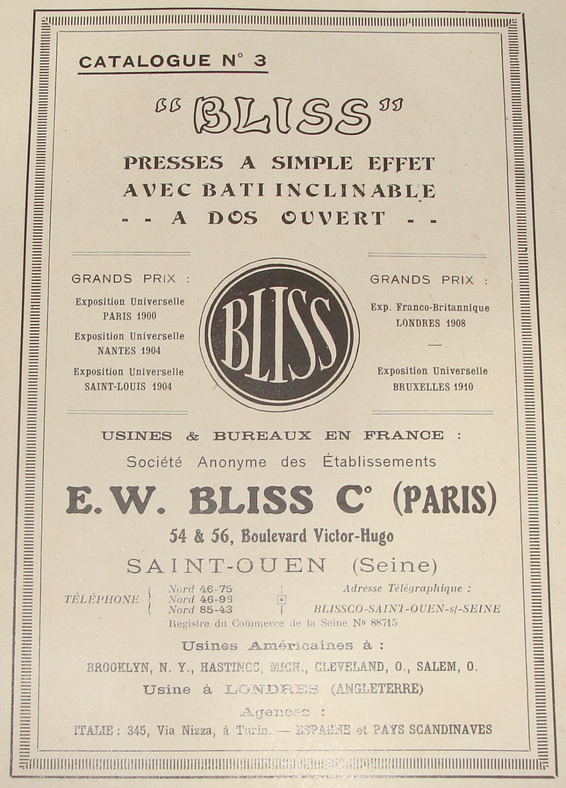1910s BLISS Catalogue French France Machine Press Company Factory PRESSES Stamp