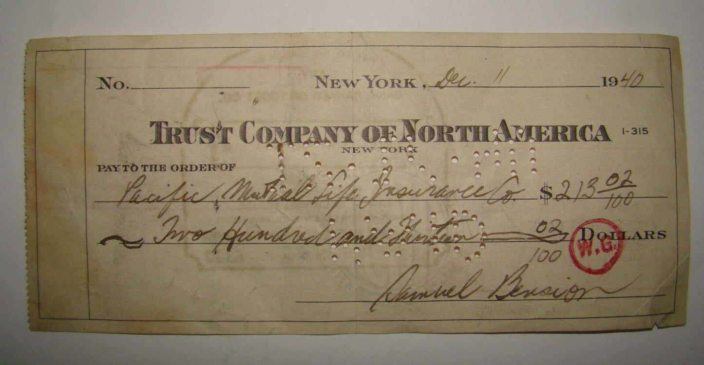 1940 Trust Company of North America Cheque Check Bank Stamp Tampa Florida