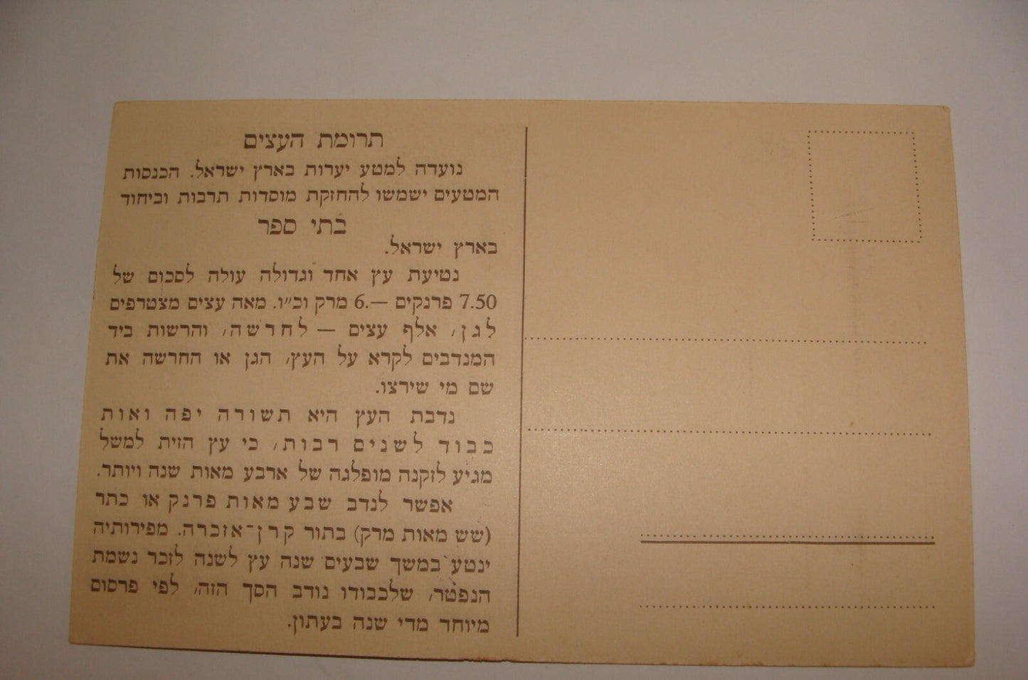 Card Palestine Judaica 1921 Jewish National Fund Postcard Tree Hebrew Israel
