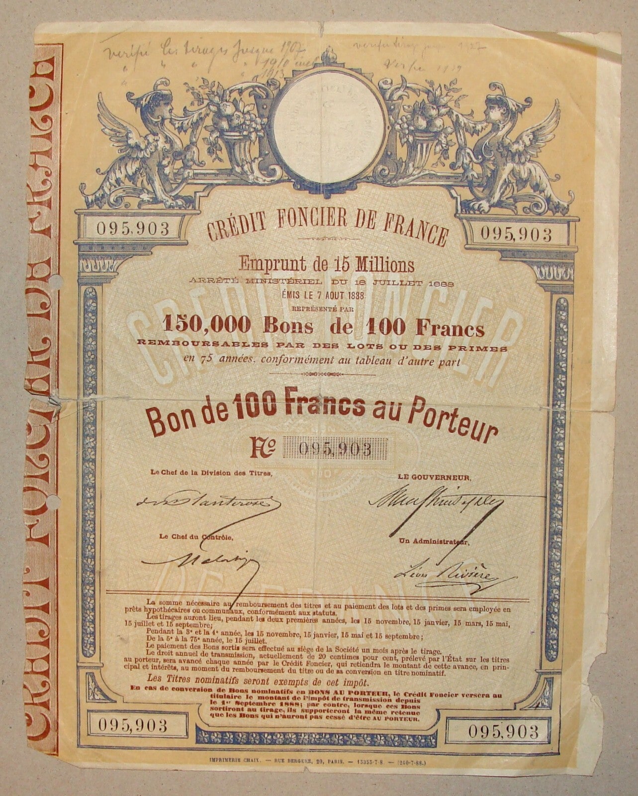 1890s? Credit Foncier De France Bank Bond Certificate French