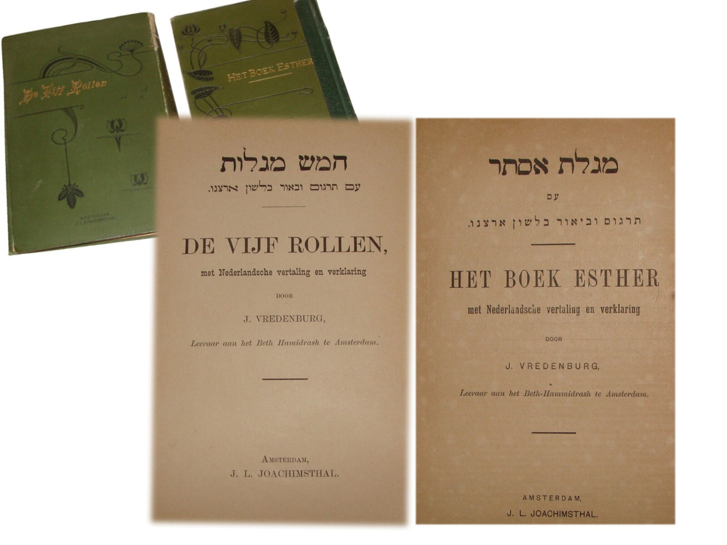 Book Jewish Judaica Antique Hebrew Dutch Amsterdam Netherlands x2 Esther Scroll