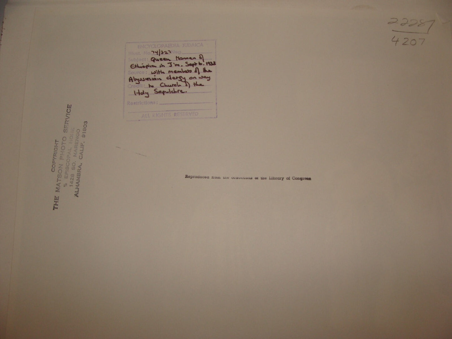 Photo Print Palestine MATSON 1933 Israel Ethiopia Queen Visit Jerusalem Jewish