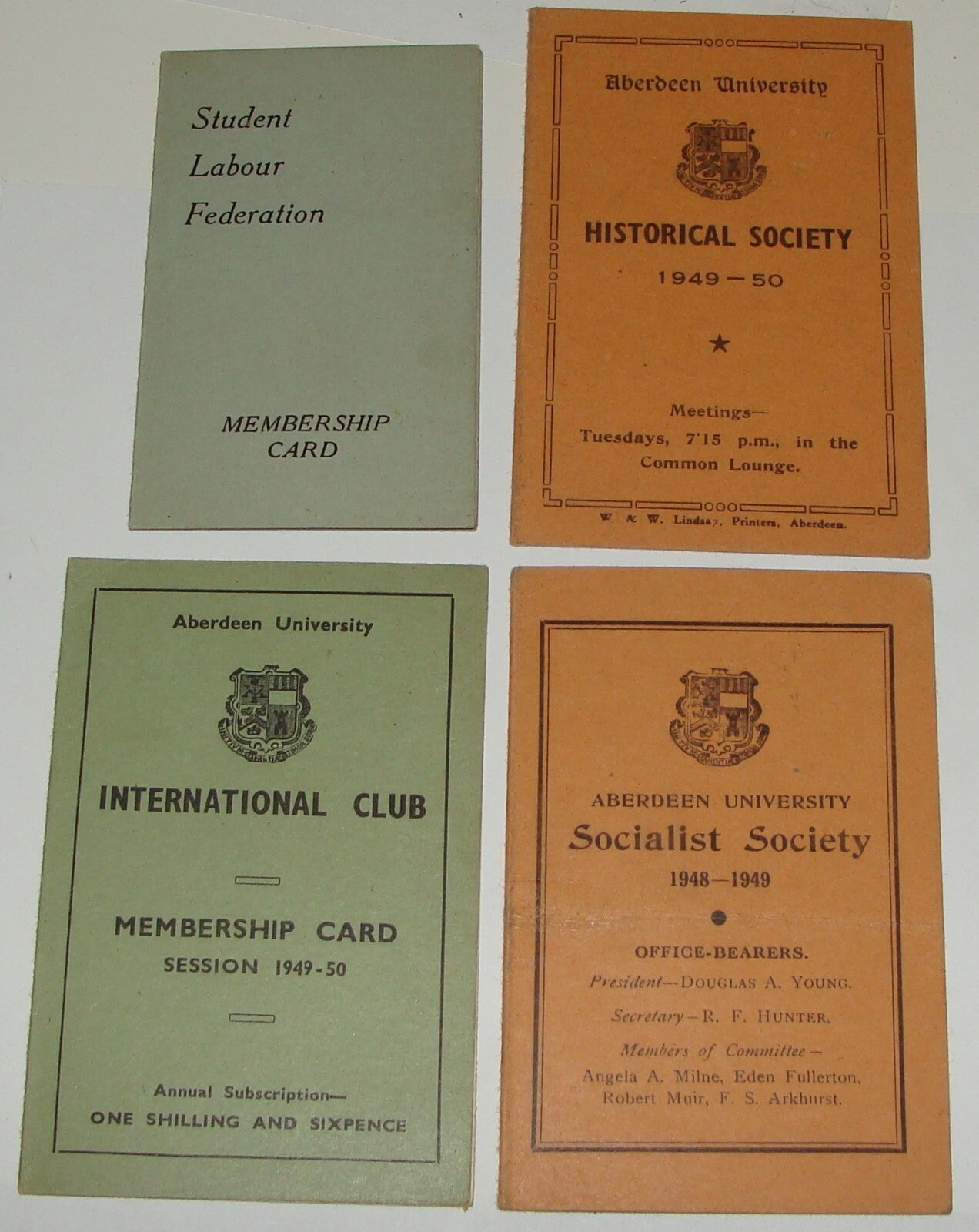 1948 - 1950 Scotland Aberdeen University Membership Card x4 Socialist History