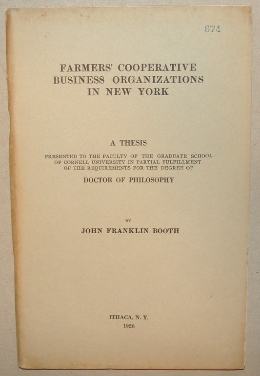 FARMERS COOPERATIVE BUSINESS NEW YORK Cornell University Philosophy Agriculture