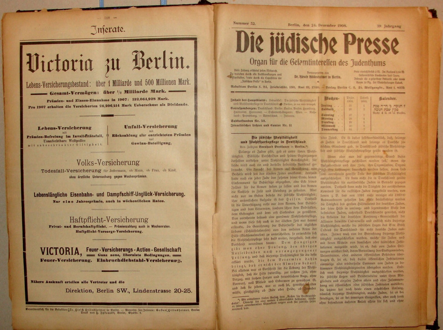 Germany Newspaper Jewish Judaica German   Die Judische Presse 1908 Hildesheimer