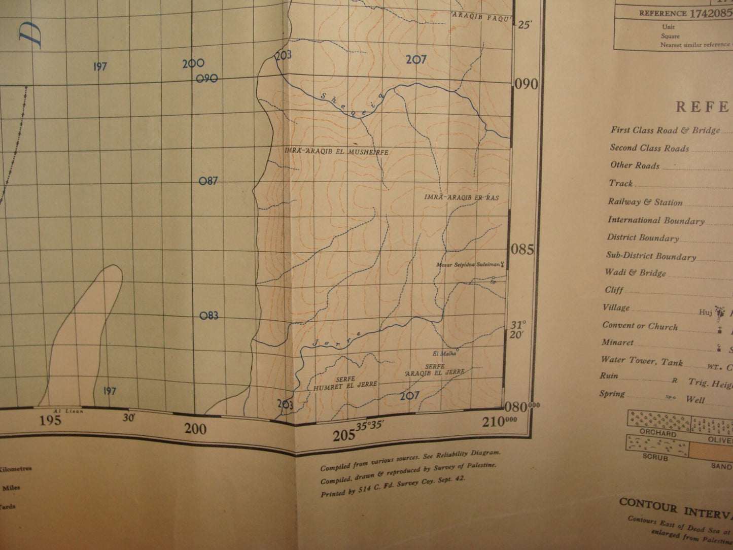 Ad Palestine Israel 1942 DEAD SEA Map Jordan Border