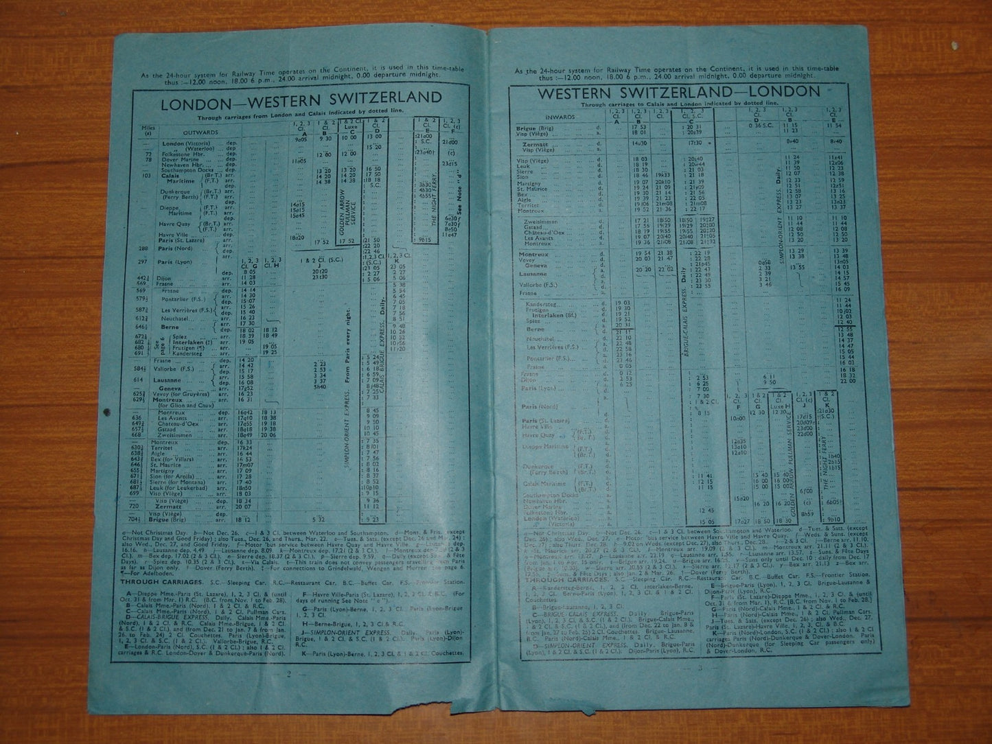 British Railways Winter 1950/1 Handbill Switzerland Services & Fares Timetable