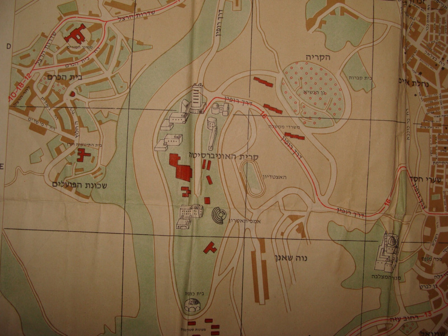 Map Jewish RARE Judaica 1950s Israel Jerusalem Pre Six Day War City Hebrew