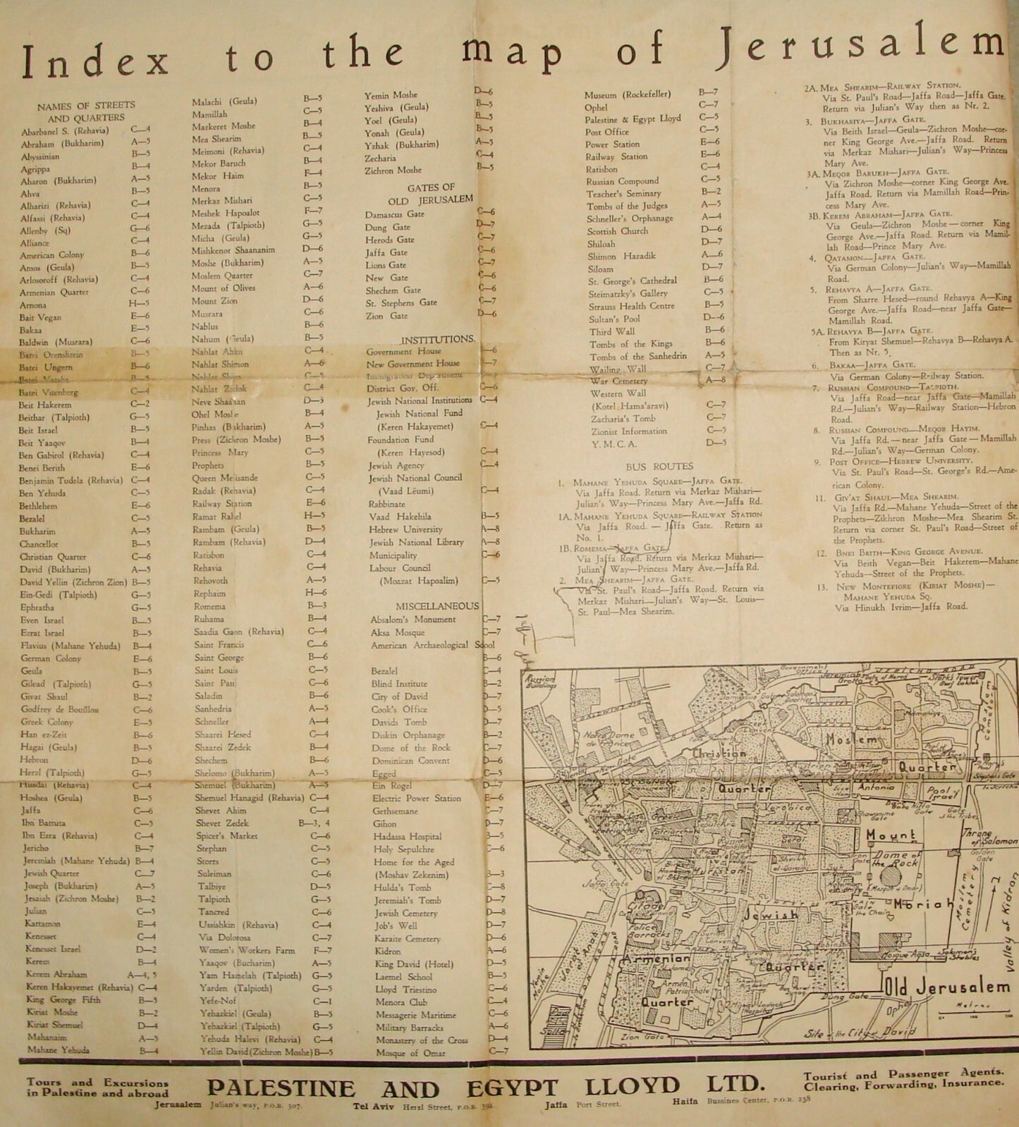 RARE Jewish Judaica 1940s Palestine Israel Jerusalem Map Steimatzky By Vilnai