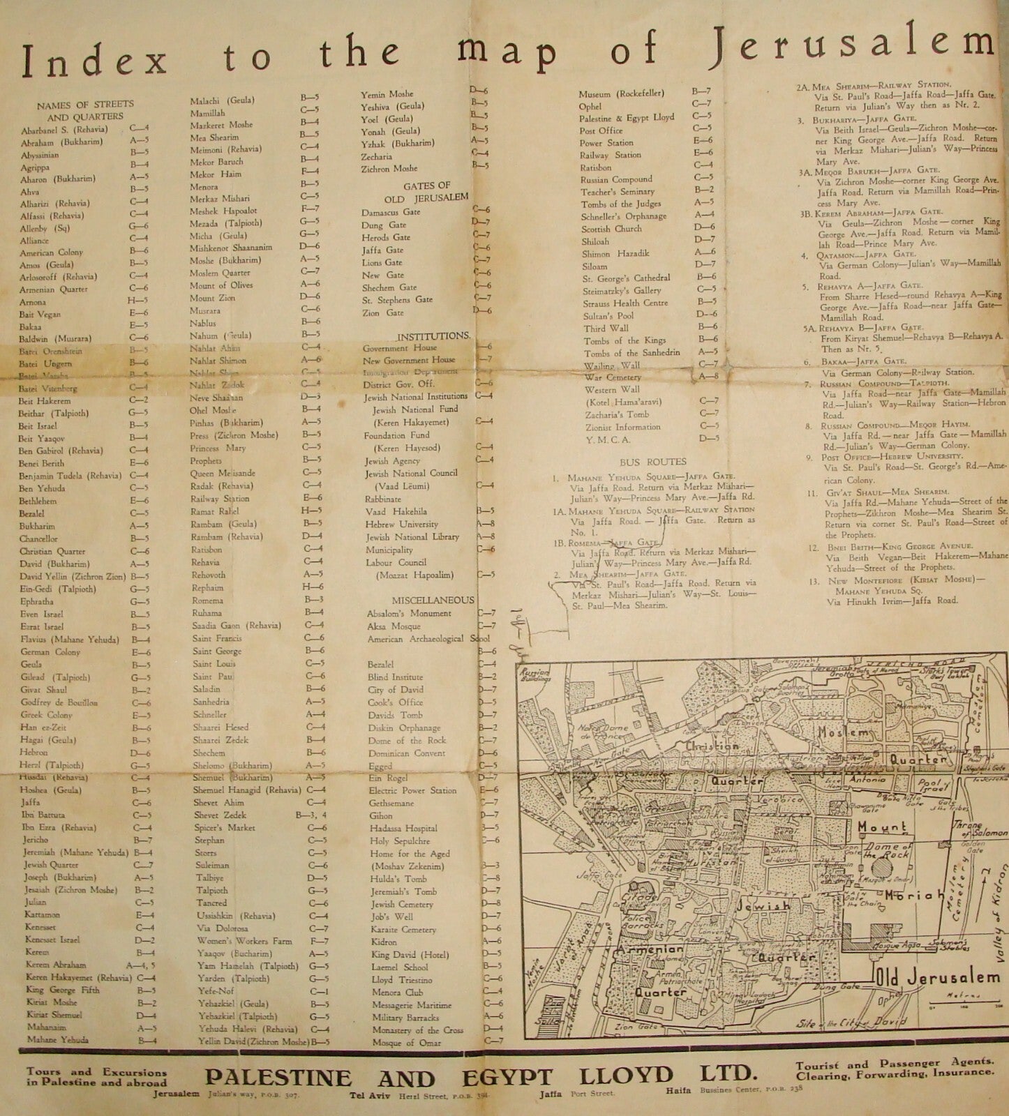 RARE Jewish Judaica 1940s Palestine Israel Jerusalem Map Steimatzky By Vilnai