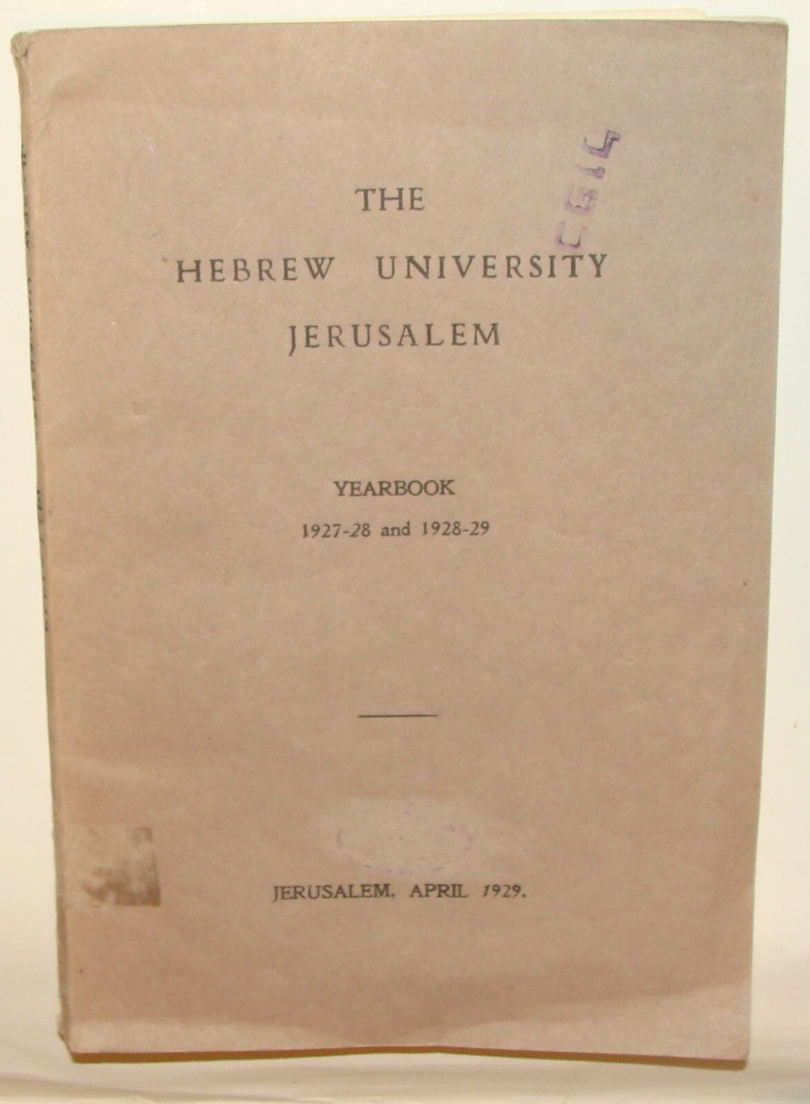 Book Jewish 1929 Palestine Israel Jerusalem Hebrew University Year English