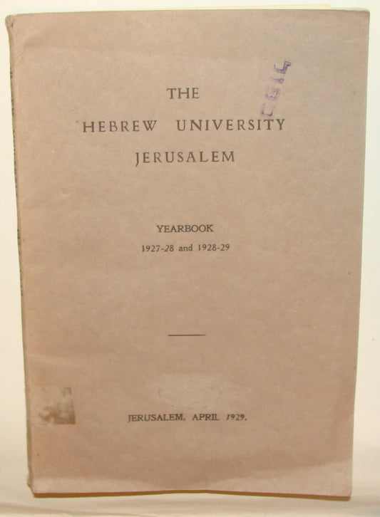 Book Jewish 1929 Palestine Israel Jerusalem Hebrew University Year English