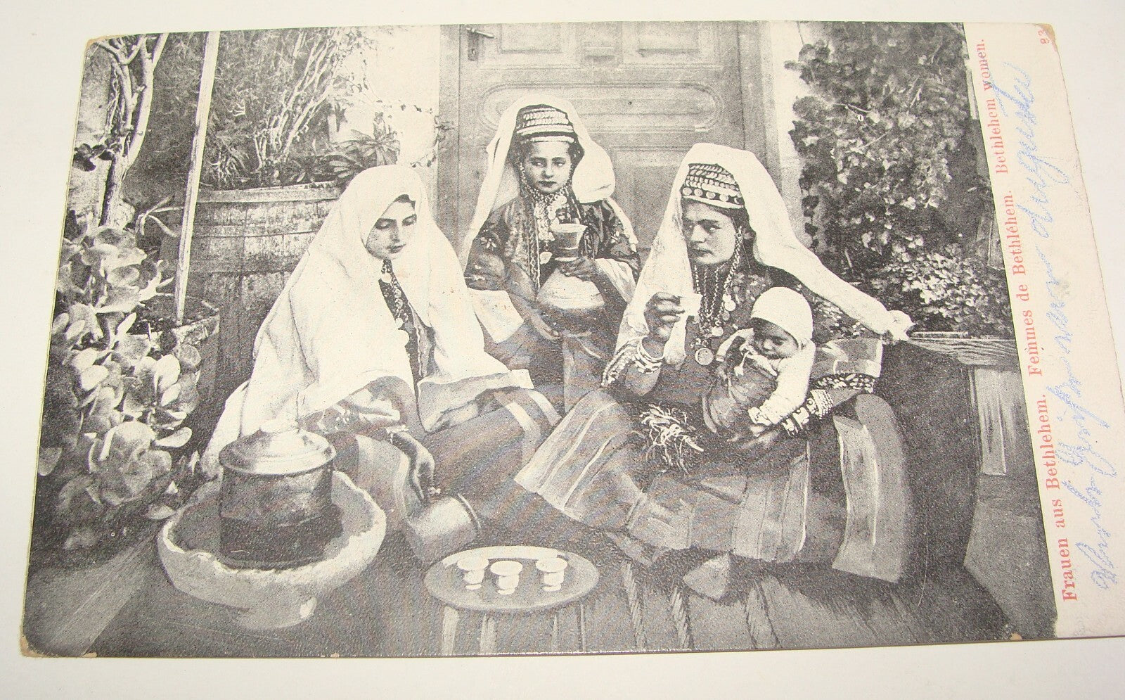 Photo Palestine Card Antique 1898 Bethlehem Women Postcard Ottoman Austria Post