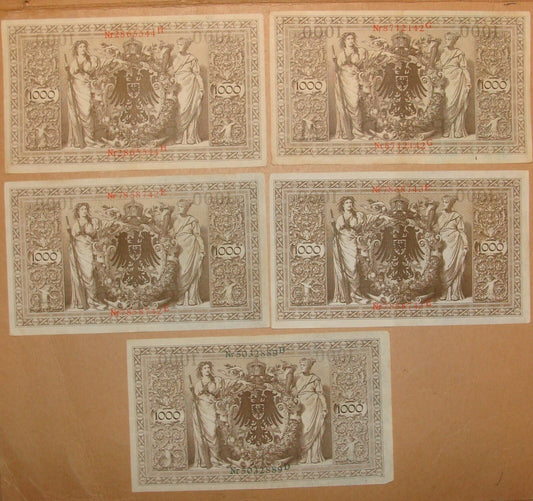 German German 1000 Mark Banknote 1910 x5