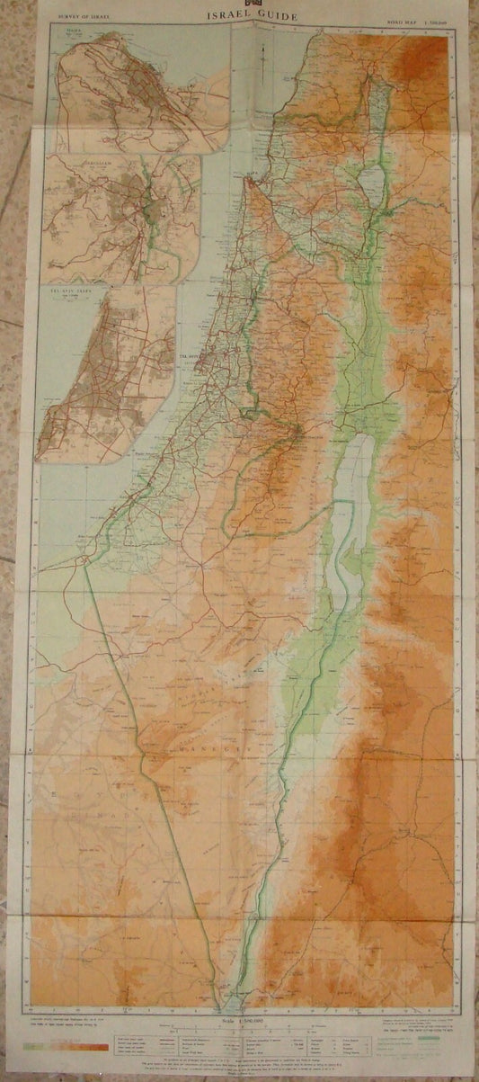 ISRAEL Guide Road Map 1954 PALES Company 40x96 cm Armistice War Line