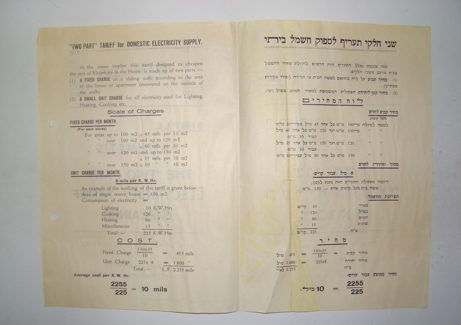 Ad Palestine Jewish hebrew israel advertise Electric Tariff Public Service