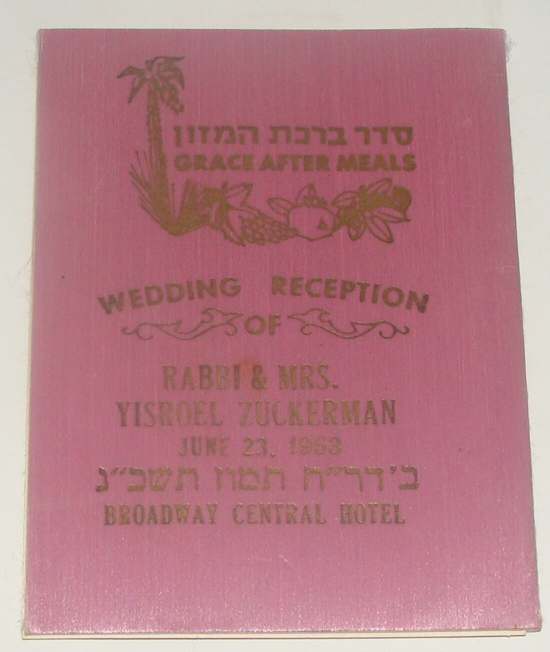Jewish Judaica 1963 Rabbi Wedding Yisroel Zuckerman Broadway Central Hotel