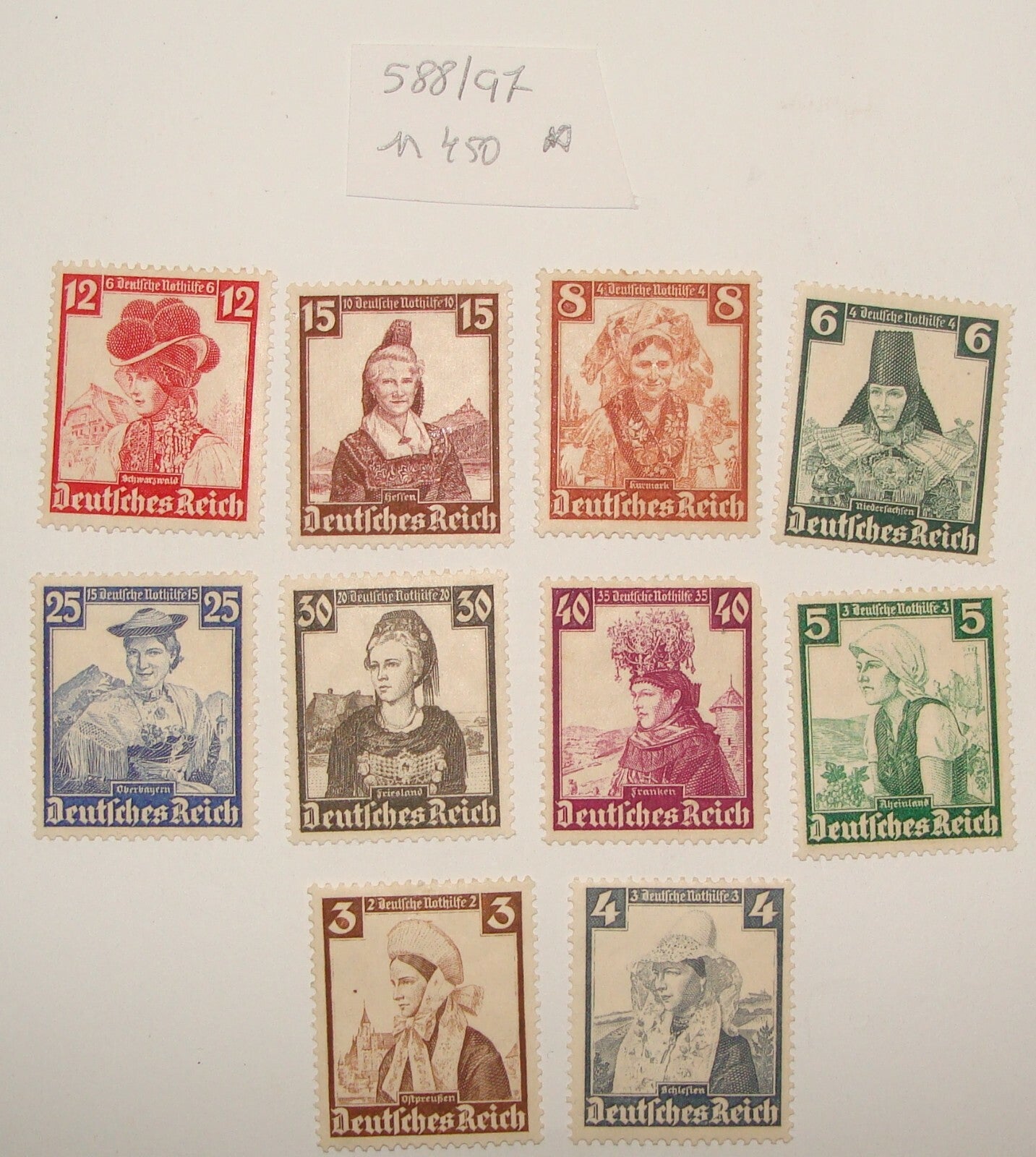 Germany   1935 Mi. #588-97, Sc. #B69-78 Third Reich Stamp Set x10