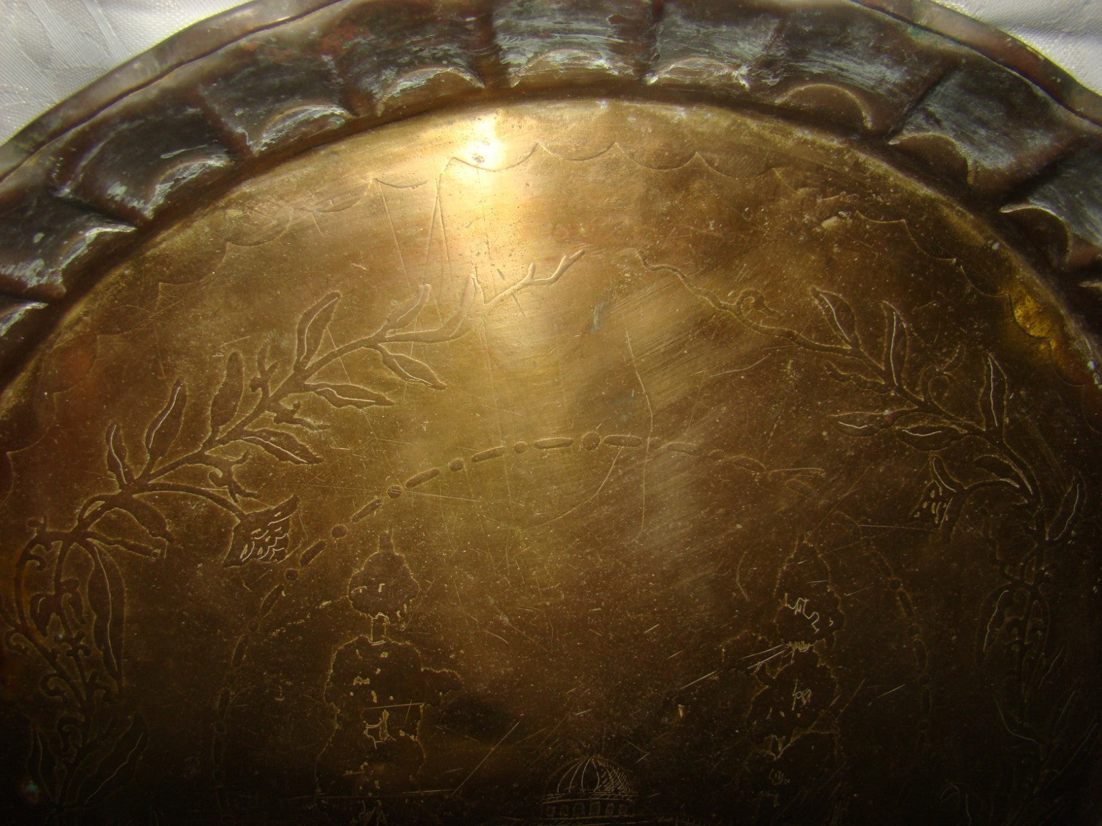 Jewish Judaica Rabbi Burnt Brass Plate Tray Temple Probably Bezalel Art