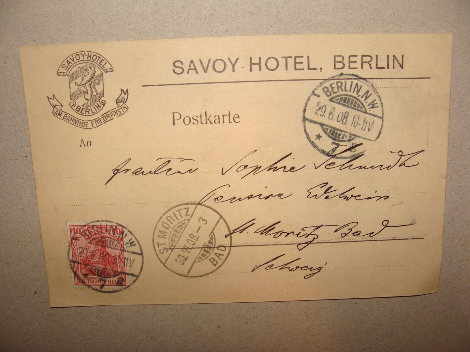 Germany Card Jewish 1908 German Berlin SAVOY HOTEL Letter Postcard Stamp Judaica