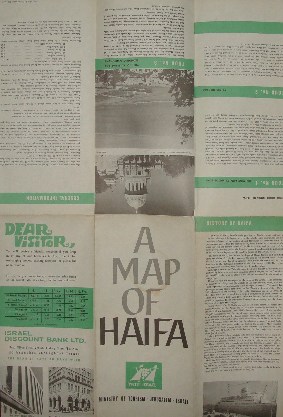 Map Jewish Judaica 1960s Israel HAIFA Guide