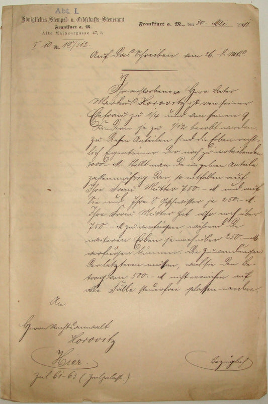 Germany Jewish Judaica 1911 German Frankfurt Certificate Manuscript HOROVITZ