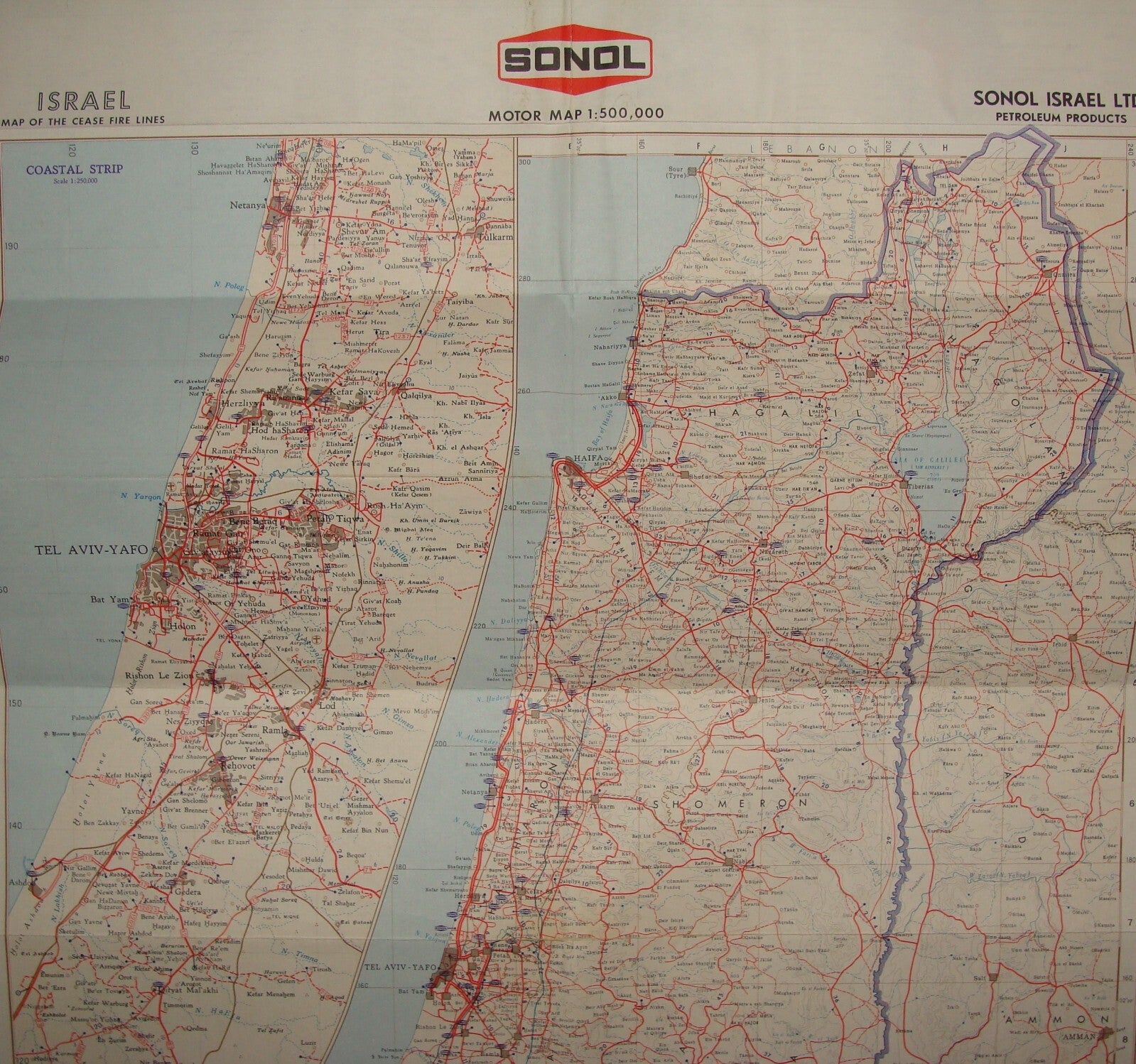 Map Israel 1962 Motor Sonol Gas Oil Petroleum Company